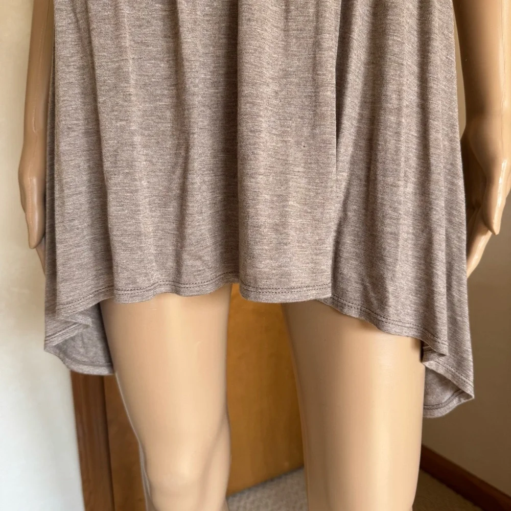 Max Studio Brown Sleeveless Elastic Waist Sleeveless Tunic Asymmetrical Top L